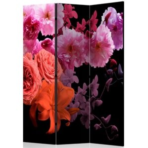 Murando DeLuxe Paraván fialovorůžové květy na černé 3 dílný