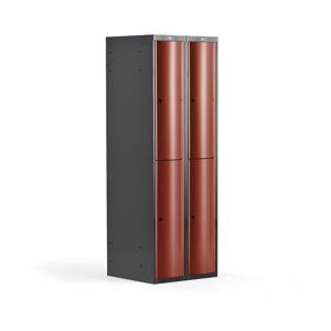 Šatní skříňka Curve, 2 sekce, 4 boxy, tmavě šedá, červené dveře