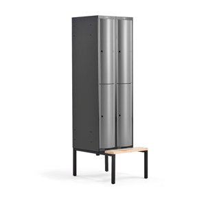 Šatní skříňka Curve, 2 sekce, 4 boxy, 2120x600x550 mm, lavice, šedé dveře