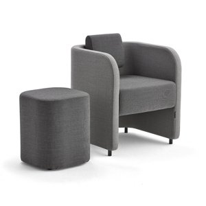 Nábytková sestava COMFY, křeslo a taburet, vlněný potah, světle šedá/tmavě šedá