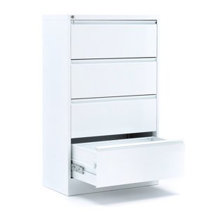 Kartotéka A4, ukládání na šířku, 4 zásuvky, 1320x800x425 mm, bílá