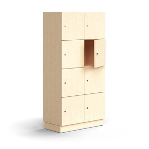Skříň QBUS, 8 uzamykatelných boxů, sokl, 1636x800x420 mm, bříza