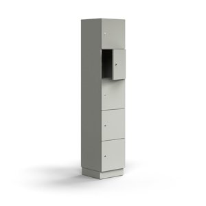 Skříň QBUS, 5 uzamykatelných boxů, sokl, 2020x400x420 mm, světle šedá