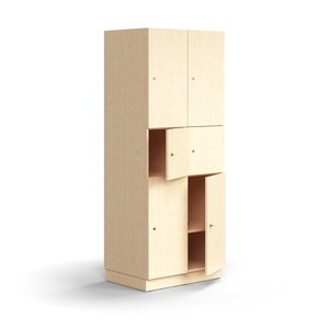 Skříň QBUS, 6 uzamykatelných boxů, sokl, 2020x800x570 mm, bříza
