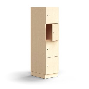 Skříň QBUS, 4 uzamykatelné boxy, sokl, 1636x400x570 mm, bříza