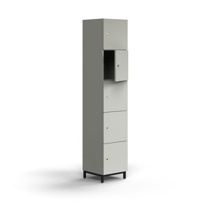 Skříň QBUS, 5 uzamykatelných boxů, nohy, 2020x400x420 mm, černá, světle šedá