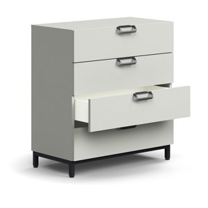 Skříňka se zásuvkami QBUS, 4 zásuvky, nohy, otevřené úchytky, 868x800x400 mm, černá, světle šedá