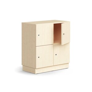 Skříň QBUS, 4 uzamykatelné boxy, sokl, 868x800x420 mm, bříza
