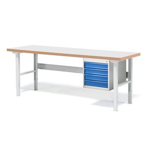 Dílenský stůl SOLID, 2000x800 mm, nosnost 750 kg, 4 zásuvky, laminát