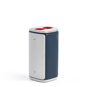 Koš na tříděný odpad NORTON, kov, 60 l, šedá/modrá, červené víko