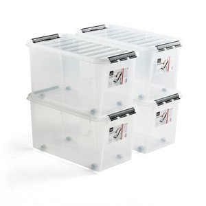 Plastový box s víkem, 70 litrů, 720x400x380 mm, průhledný, bal. 4 ks