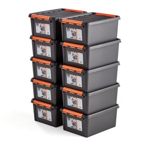 Plastový box s víkem, 14 l, 400x300x190 mm, černý, bal. 10 ks