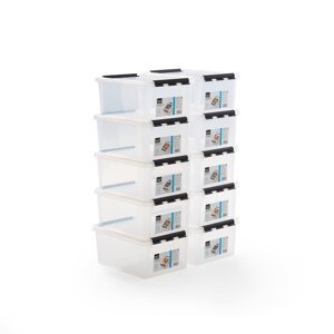 Plastový box s víkem, 14 l, 400x300x190 mm, průhledný, bal. 10 ks
