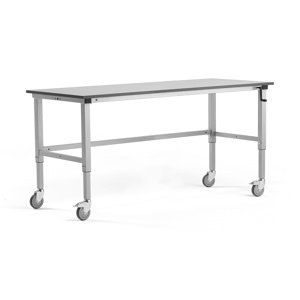 Mobilní pracovní stůl MOTION, manuálně nastavitelná výška, 2000x800 mm, 150 kg, šedá