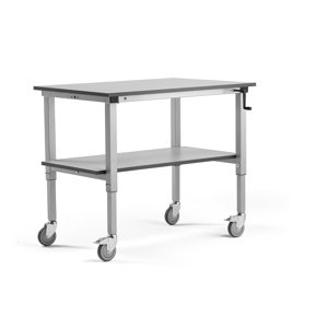 Mobilní pracovní stůl MOTION, manuálně nastavitelná výška, 1200x800 mm, se spodní policí, 150 kg, še