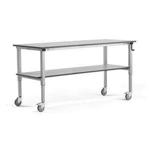Mobilní pracovní stůl MOTION, manuálně nastavitelná výška, 2000x800 mm, se spodní policí, 150 kg, še