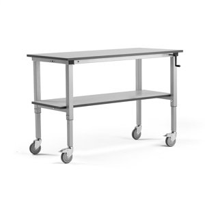 Mobilní pracovní stůl MOTION, manuálně nastavitelná výška, 1500x600 mm, se spodní policí, 150 kg, še