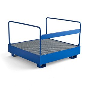 Záchytná vana na 4 stojící sudy, s roštem a zábradlím, 1250x1250x910 mm, 310 l