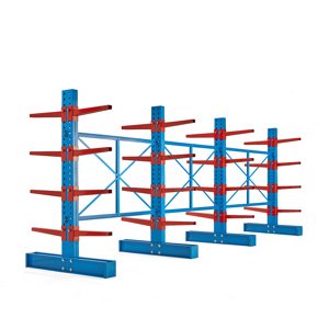 Konzolový regál Expand, oboustranný, 4 stojany, 32x 600mm rameno, 16000 kg