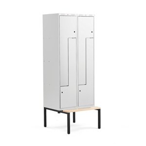 Šatní skříňka Classic Z, s lavicí, 2 sekce, 4 dveře, 2120x800x550mm, šedé dveře