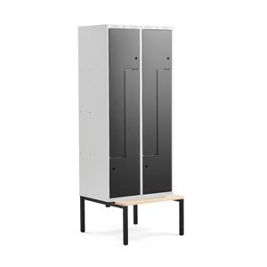Šatní skříňka Classic Z, s lavicí, 2 sekce, 4 dveře, 2120x800x550mm, černé dveře