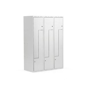 Šatní skříňky Z, 3 sekce, 6 boxů, 1800x1200x500 mm, kovové dveře, šedé