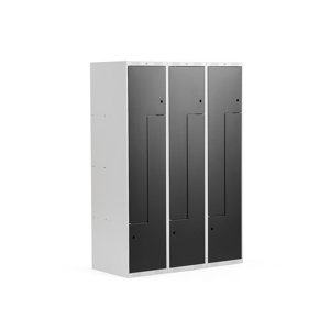 Šatní skříňky Z, 3 sekce, 6 boxů, V 1740 x Š 1200 x H 550 mm, šedá/černé dv