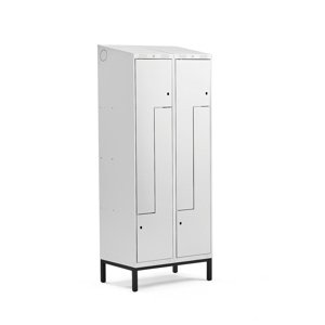 Šatní skříňka Classic Z, šikmá střecha, s nohami, 2 sekce, 4 dveře, 2100x800x550 mm, šedé dveře
