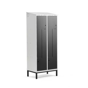 Šatní skříňka Classic Z, šikmá střecha, s nohami, 2 sekce, 4 dveře, 2100x800x550 mm, černé dveře