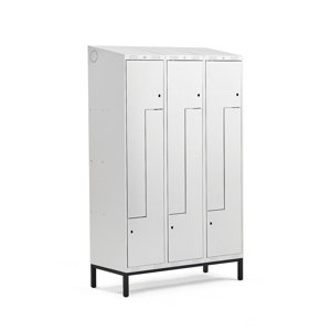 Šatní skříňka Classic Z, šikmá střecha, s nohami, 3 sekce, 6 dveří, 2100x1200x550 mm, šedé dveře