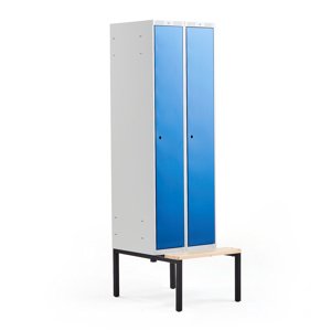 Šatní skříňka Classic, s lavicí, 2 sekce, 2120x600x550mm, modré dveře