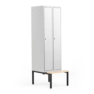 Šatní skříňka Classic, s lavicí, 2 sekce, 2120x600x550mm, šedé dveře