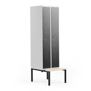 Šatní skříňka Classic, s lavicí, 2 sekce, 2120x600x550mm, černé dveře