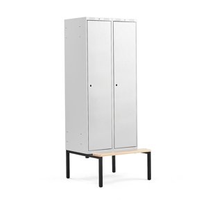 Šatní skříňka Classic, s lavicí, 2 sekce, 2120x800x550mm, šedé dveře
