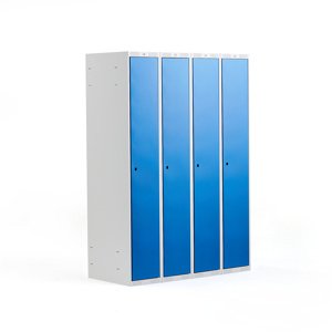 Šatní skříňka Classic, 4 sekce, 1740x1200x550 mm, šedá, modré dveře
