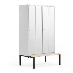 Šatní skříňka Classic, s lavicí, 4 sekce, 2120x1200x550mm, šedé dveře