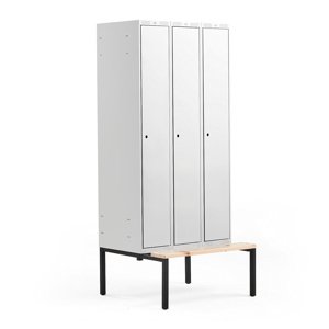 Šatní skříňka Classic, s lavicí, 3 sekce, 2120x900x550mm, šedé dveře
