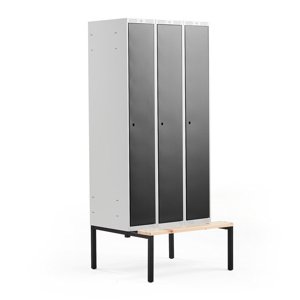 Šatní skříňka Classic, s lavicí, 3 sekce, 2120x900x550mm, černé dveře