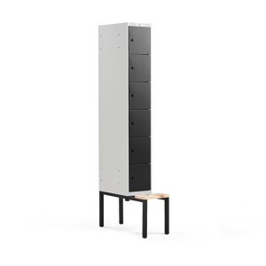 Šatní skříňka Classic, s lavicí, 1 sekce, 6 boxů, 2120x300x550mm, černé dveře