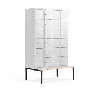 Šatní skříňka Classic, s lavicí, 4 sekce, 24 boxů, 2120x1200x550mm, šedé dveře