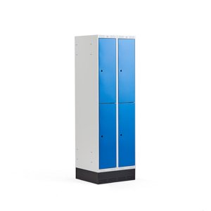 Šatní skříňka Classic, se soklem, 2 sekce, 4 boxy, 1890x600x550mm, modré dveře
