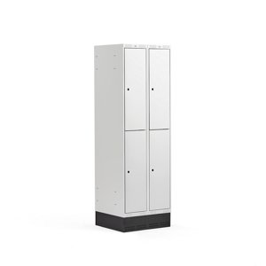 Šatní skříňka Classic, se soklem, 2 sekce, 4 boxy, 1890x600x550mm, šedé dveře