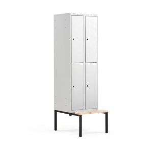 Šatní skříňka Classic, s lavicí, 2 sekce, 4 boxy, 2120x600x550mm, šedé dveře