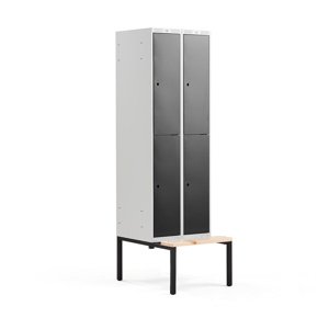 Šatní skříňka Classic, s lavicí, 2 sekce, 4 boxy, 2120x600x550mm, černé dveře