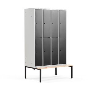 Šatní skříňka Classic, s lavicí, 4 sekce, 8 boxů, 2120x1200x550mm, černé dveře
