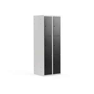 Šatní skříňka, 2 sekce, 6 boxů, V 1740 x Š 600 x H 550 mm, šedá/černé dveře