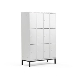Šatní skříňka Classic, s nohami, 4 sekce, 12 boxů, 1940x1200x550mm, šedé dveře