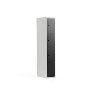 Šatní skříňka, 1 sekce, 4 boxy, V 1740 x Š 300 x H 550 mm, šedá/černé dveře