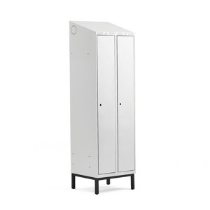 Šatní skříňka Classic, šikmá střecha, s nohami, 2 sekce, 2100x600x550mm, šedé dveře