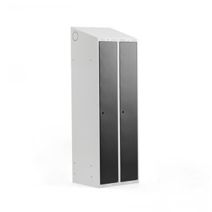Šatní skříňka Classic, šikmá střecha, 2 sekce, Š 600 mm, šedá, černé dveře